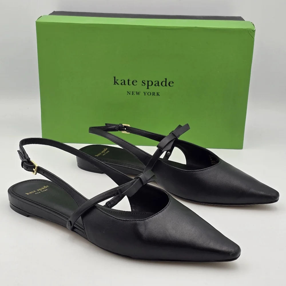 kate spade Black Pointed Slingback Flats with Bow
